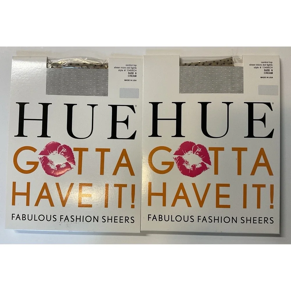 NIP 2 Pairs HUE Gotta Have It! Fashion Sheers Control Top Cream Pantyhose Sz 0